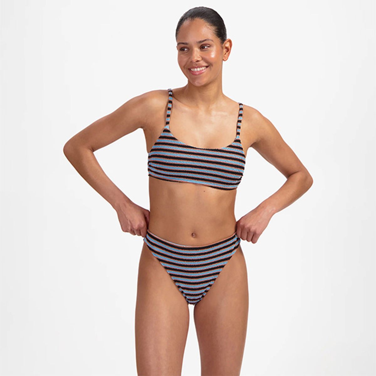 Beachlife Blue Ribbed Stripe Brazilian Bikinitruse