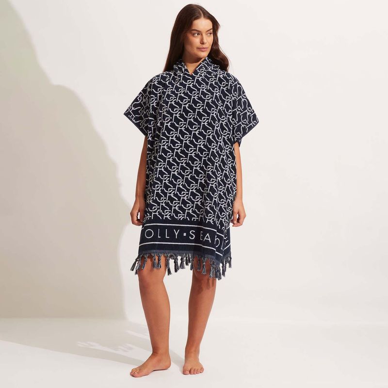 Seafolly FringeBenefits Towel Poncho True Navy